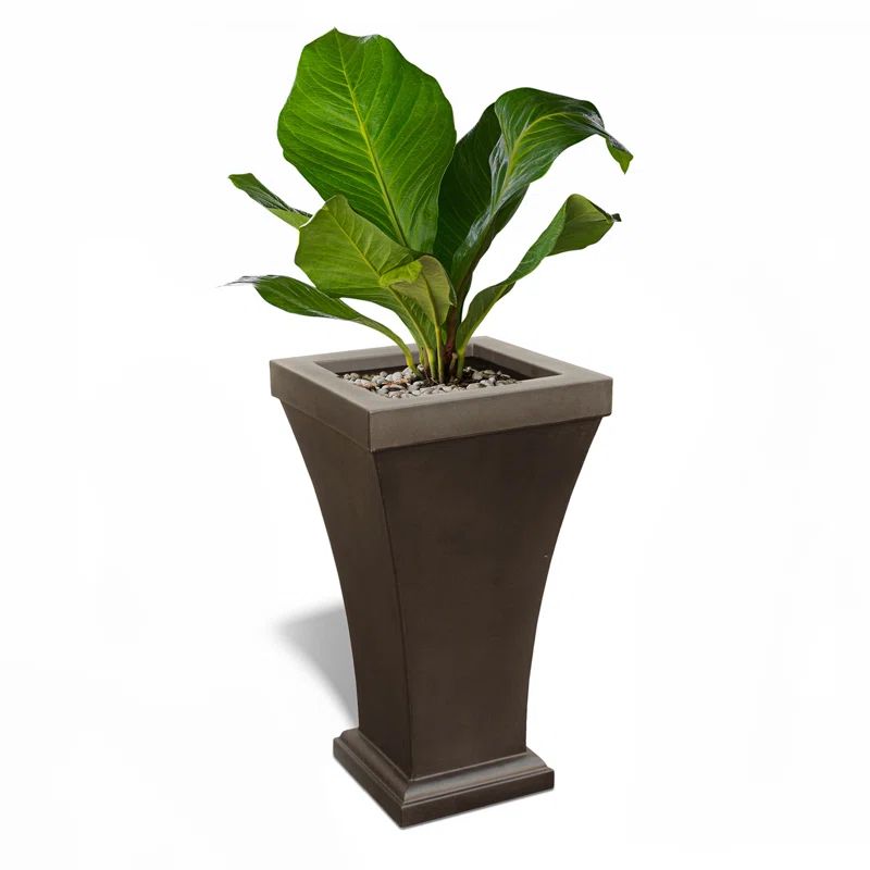 Espresso Tall Resin Planter with Water Reservoir