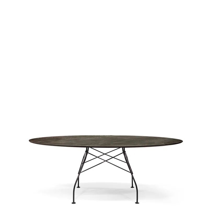 Glossy Solid Black Oval Stoneware Outdoor Table