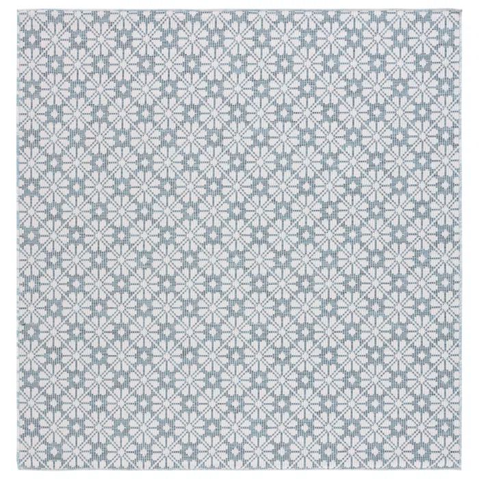 Coastal Charm Blue/Beige Hand-Knotted Square Synthetic Rug
