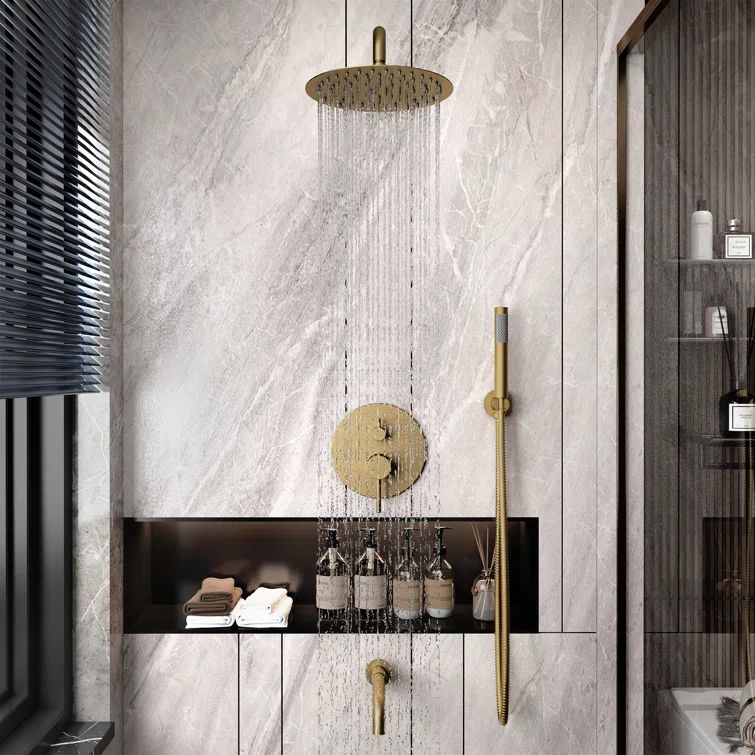 Brushed Gold Large Round Multi-Head Rain Shower System