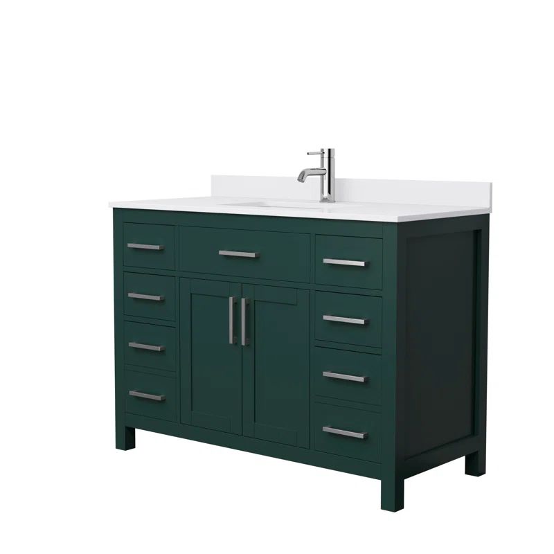 Beckett Green Single Sink Vanity with White Marble Top