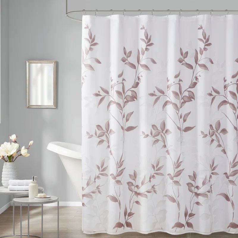 Mauve Botanical Leaf Print Fabric Shower Curtain 72x72