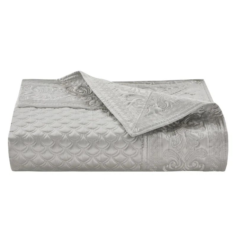 Silver Full/Queen Classic Satin Coverlet Quilt Set