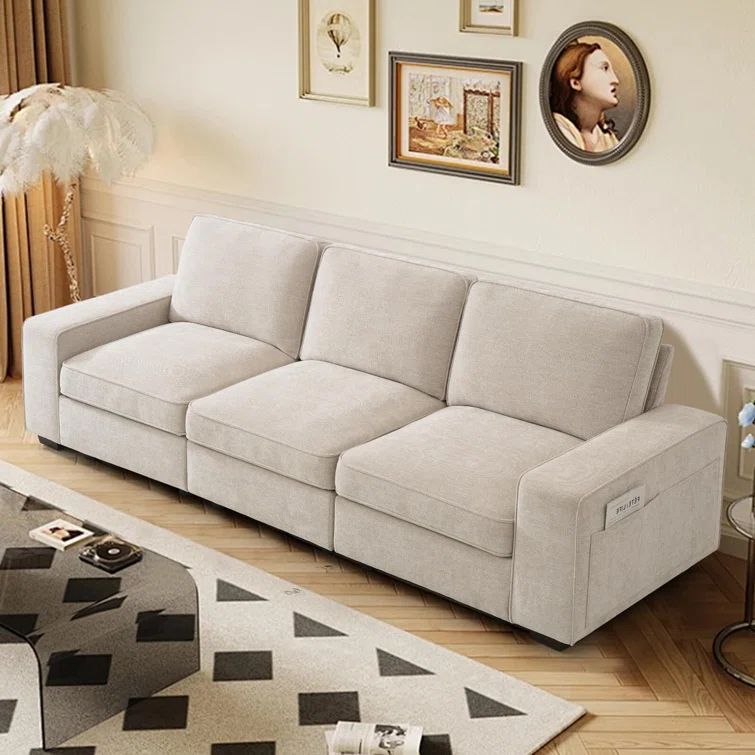 Beige Chenille Modular Sectional Sofa with Storage and Removable Covers