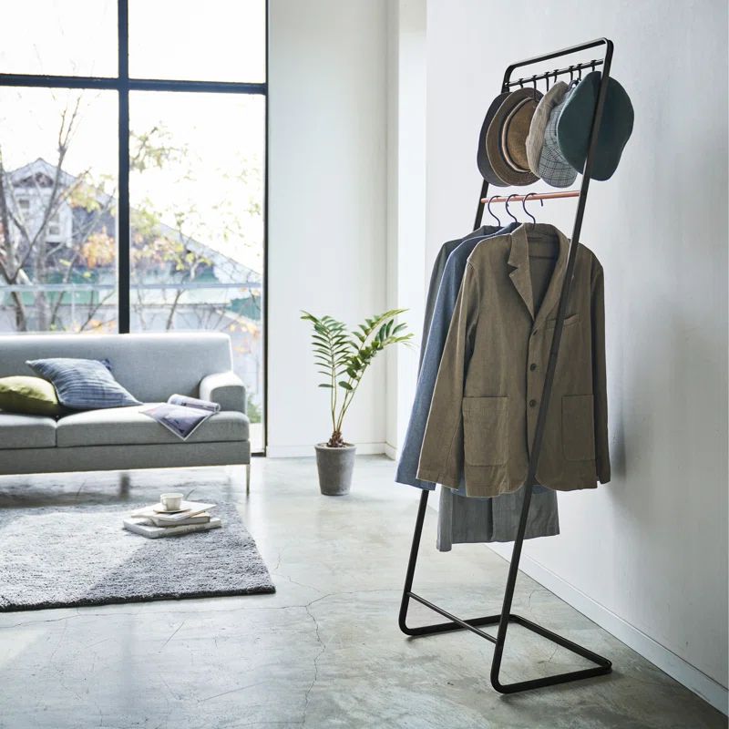 White and Natural Wood 8-Hook Freestanding Coat Rack