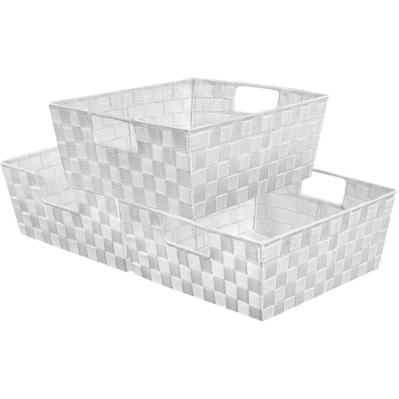 Sorbus Contemporary White Woven Strap Fabric Basket Set