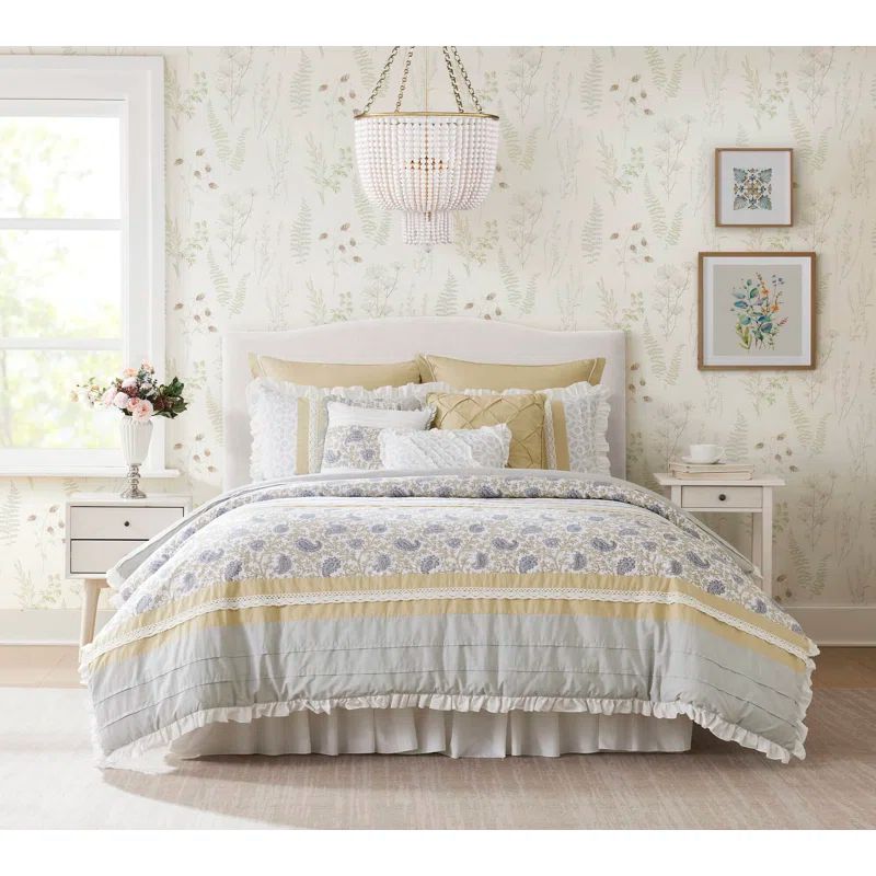 Queen Yellow Cotton Reversible 9-Piece Comforter Set