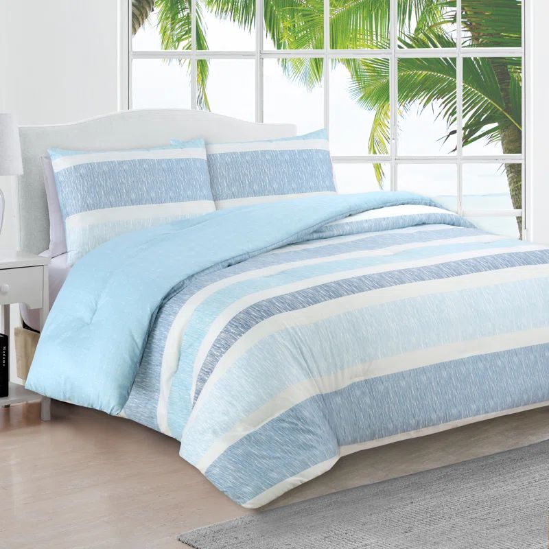 Full Blue Microfiber Reversible Nautical Bedspread Set