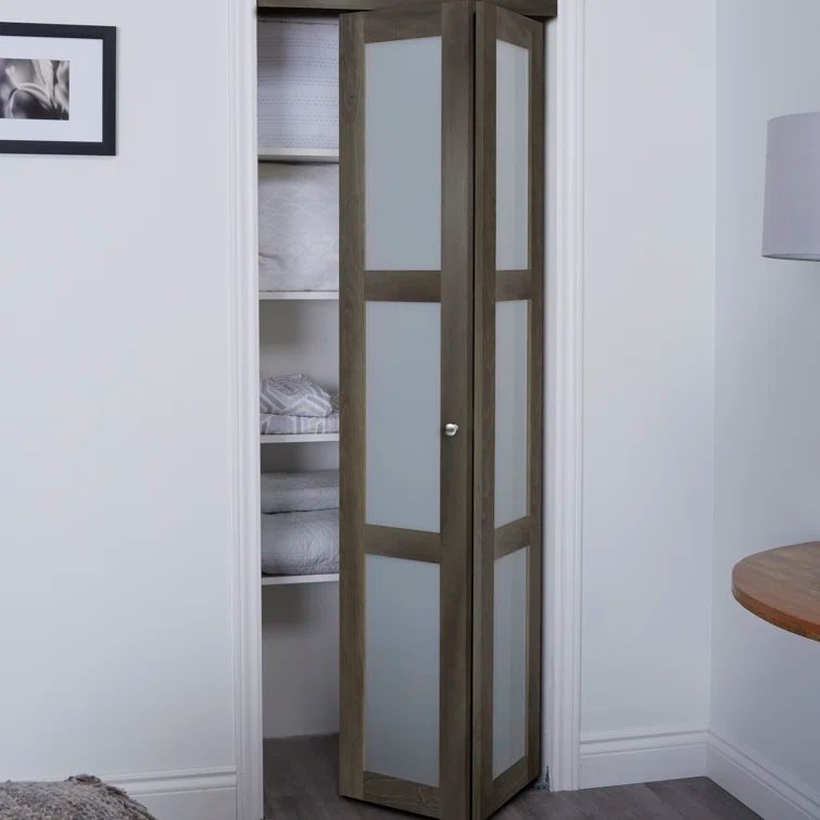 Ironage Gray 30" x 80.5" Frosted Glass MDF Bi-Fold Door