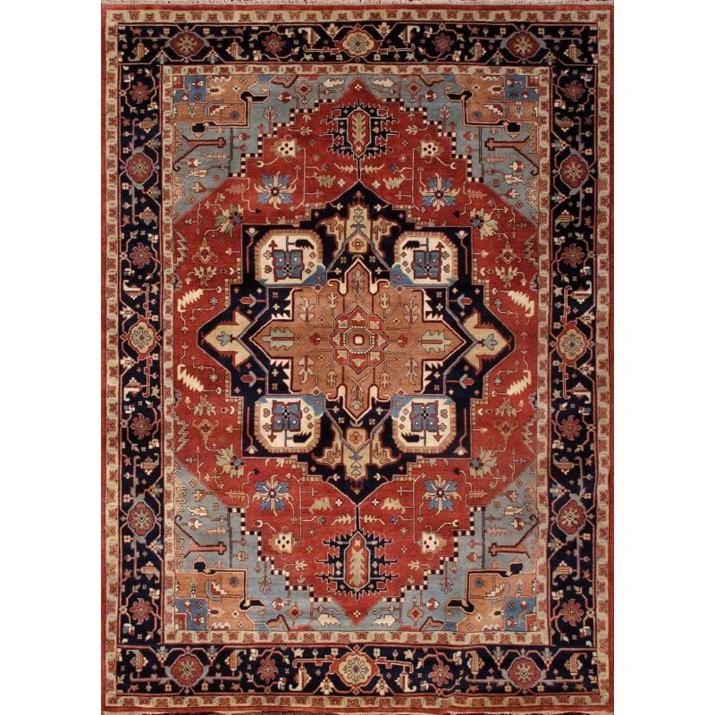 Hand-Knotted Black and Red Wool Oriental Rug, 8' x 10'