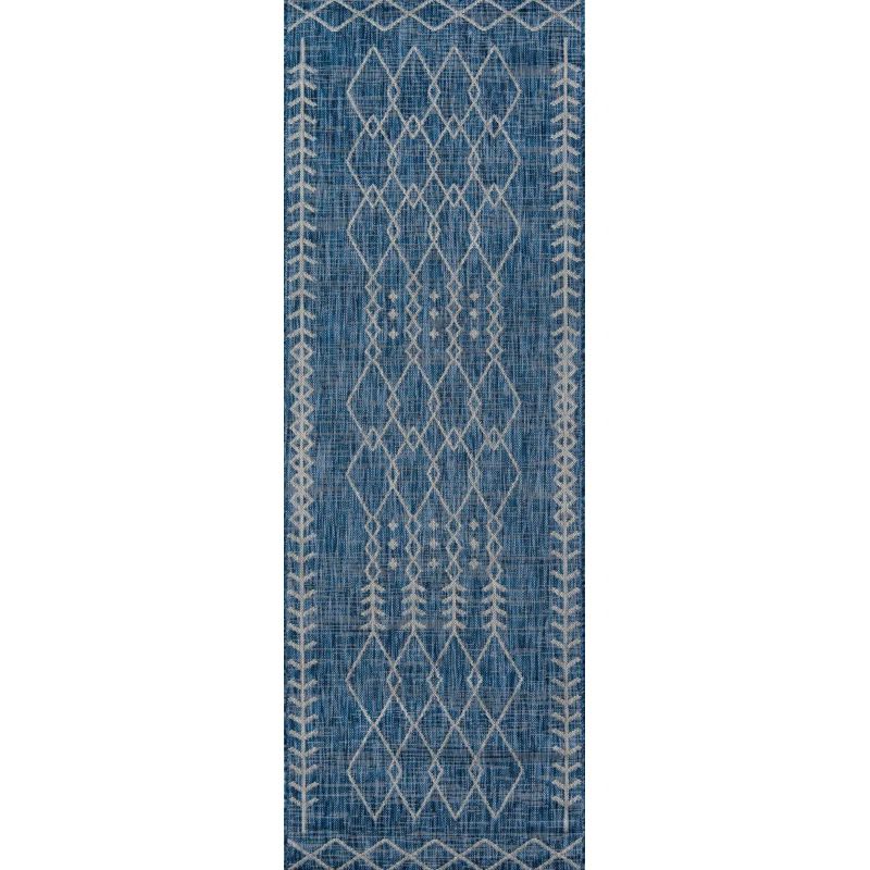 Blue Geometric Pattern Synthetic Runner Rug, 2' x 6'