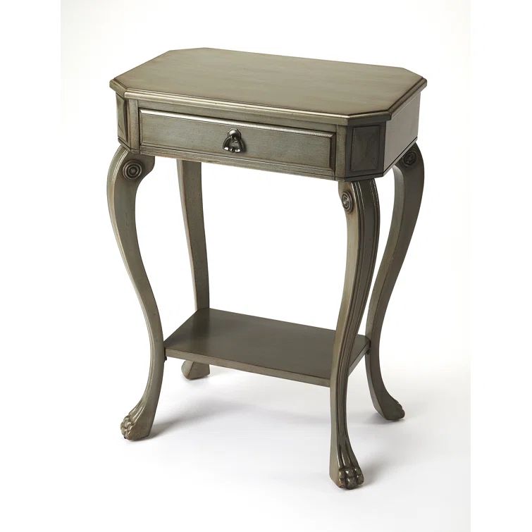 Silver Satin Wood and Metal Console Table with Storage