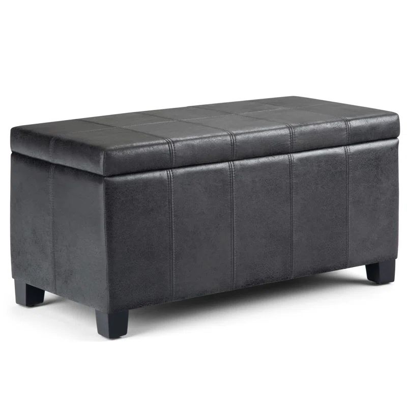 Dover Distressed Black Faux Leather Storage Ottoman Bench