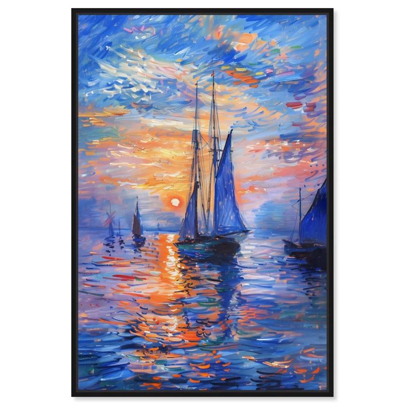 Night Sea Breeze 31" x 21" Blue and Orange Canvas Print