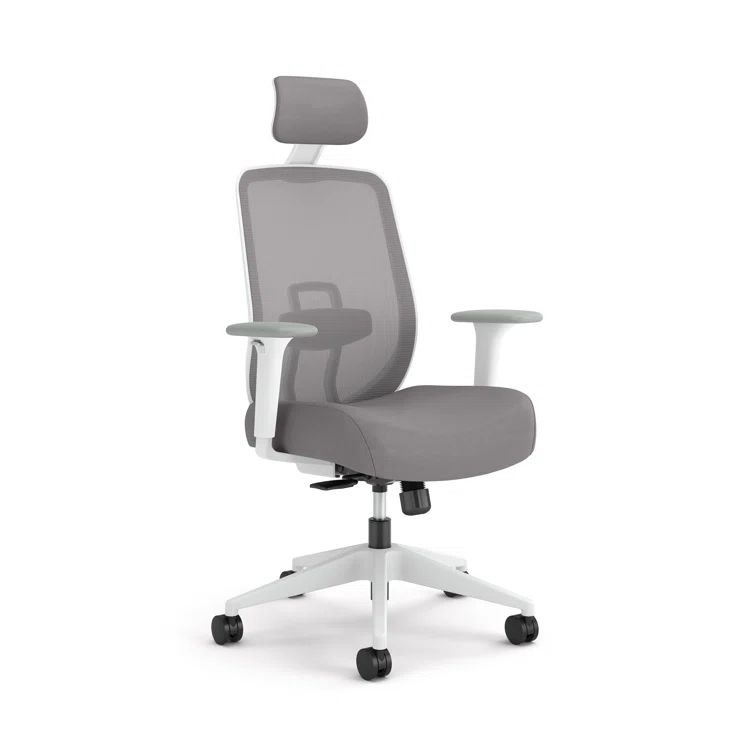 Gray and White Ergonomic Mesh Office Chair with Headrest