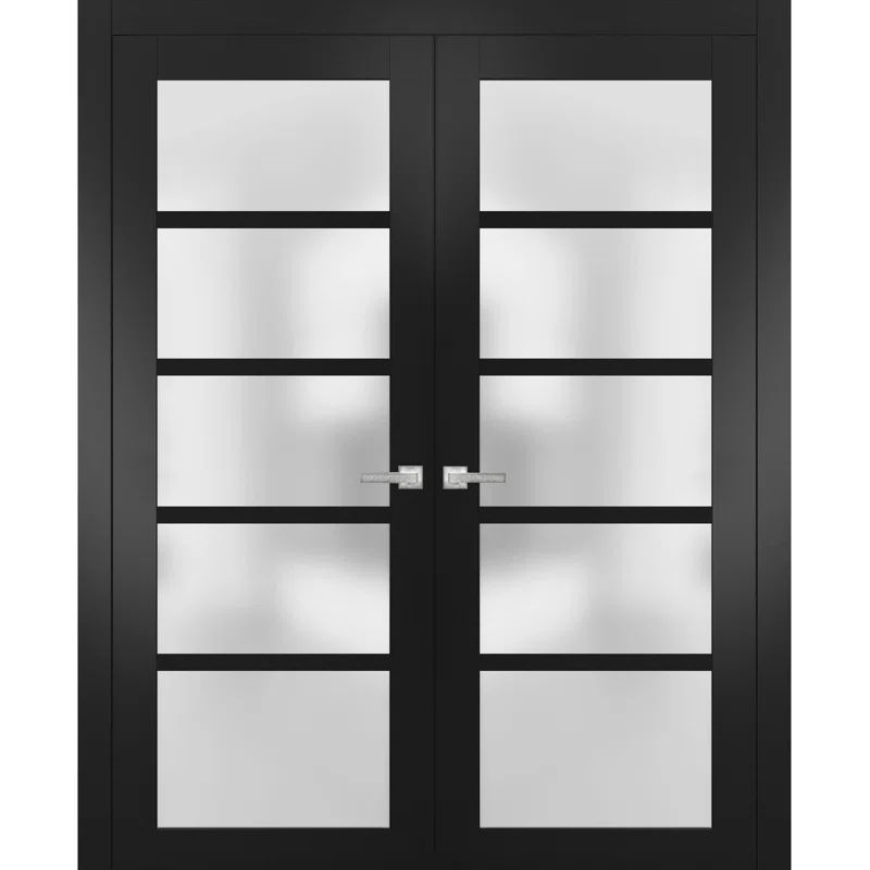 Matte Black 64" x 84" Frosted Glass French Doors with MDF Core