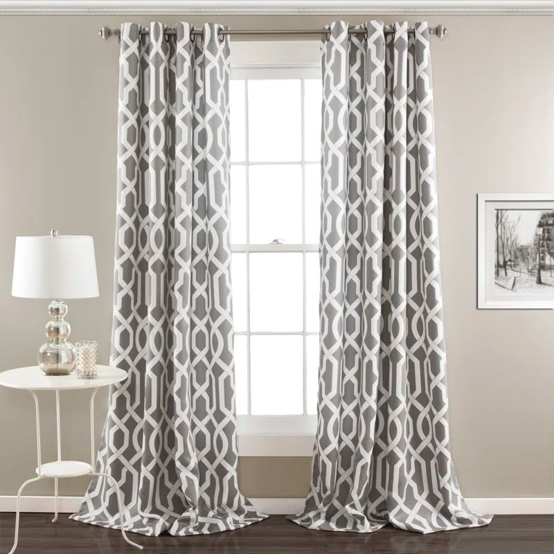 Gray Polyester Blackout Trellis Pattern Window Panels, 52"W x 108"L
