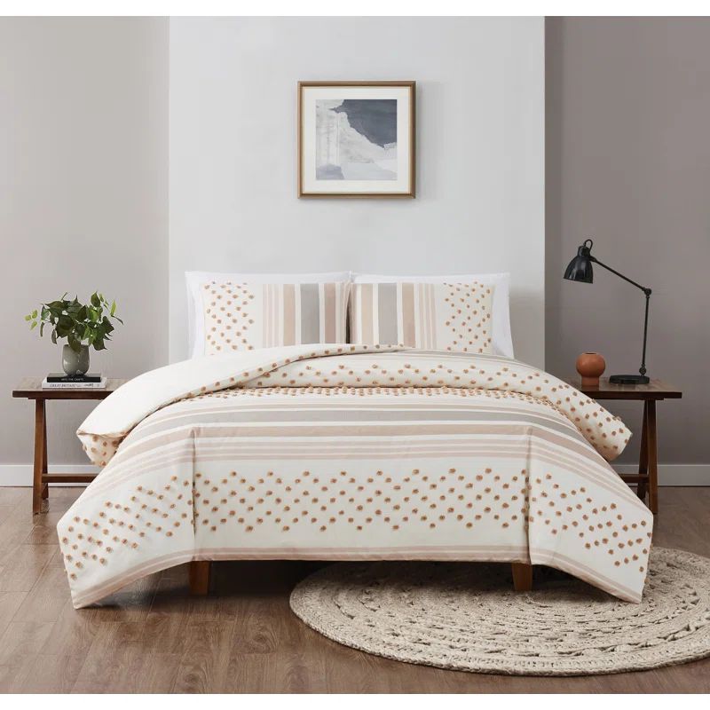 Neutral Tufted Texture Full/Queen Duvet Cover Set with Shams