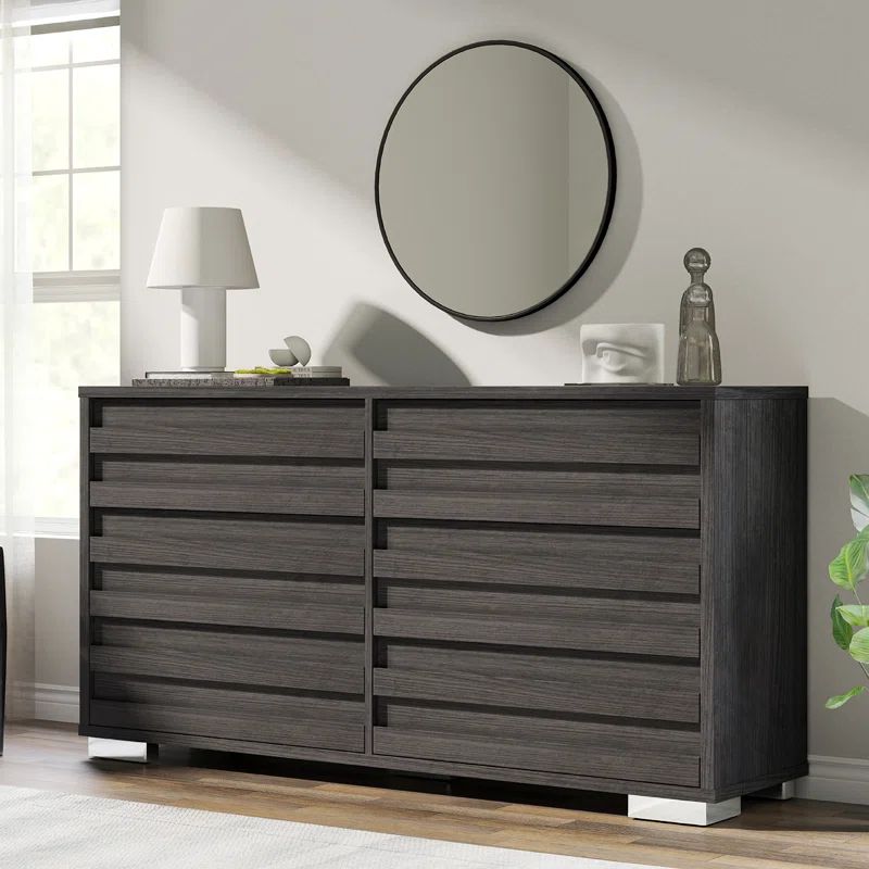 Black Farmhouse 54" Double Dresser with Slat Handles