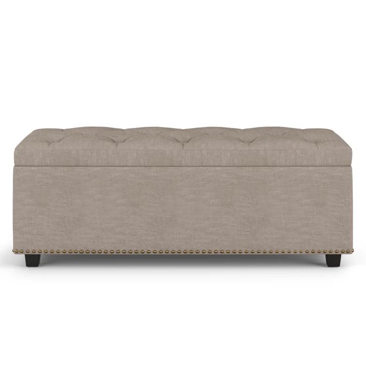 Contemporary White Linen Tufted Lift-Top Footstool Ottoman