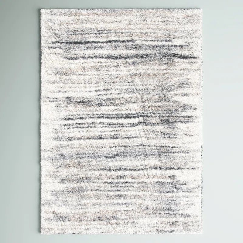 Ivory and Grey Hand-knotted Shag Area Rug, 4' x 6'