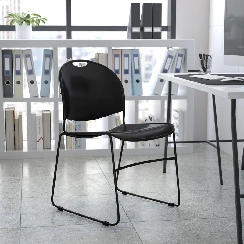 Black Powder-Coated Metal Armless Stackable Chair