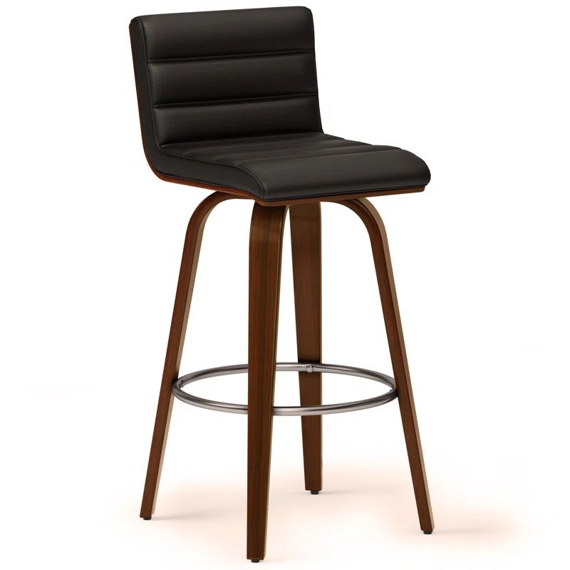 Roland 28" Black Faux Leather and Wood Swivel Bar Stool