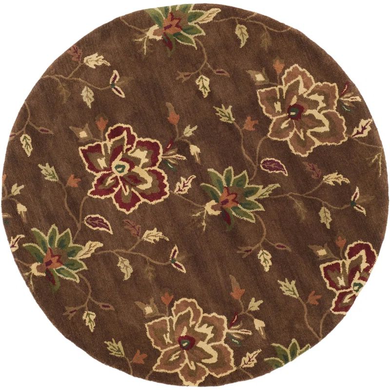 Handmade Brown Floral Wool Square Area Rug