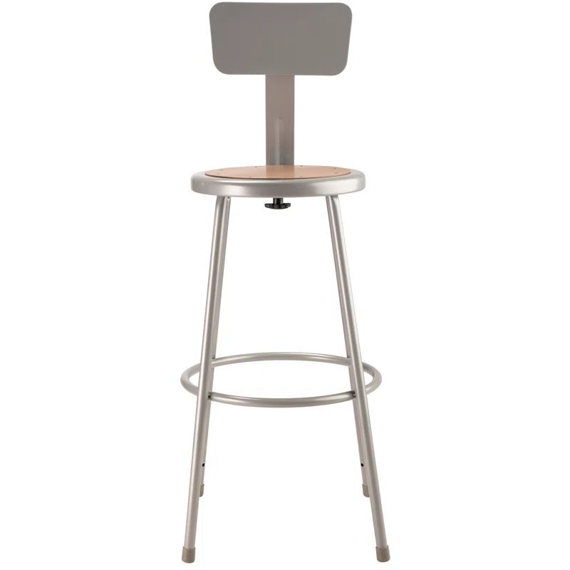Adjustable Gray Metal Laboratory Stool with Backrest