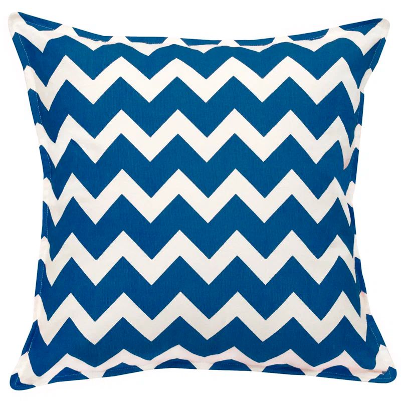 Marine Blue Chevron Cotton Canvas Square Throw Pillow, 20"