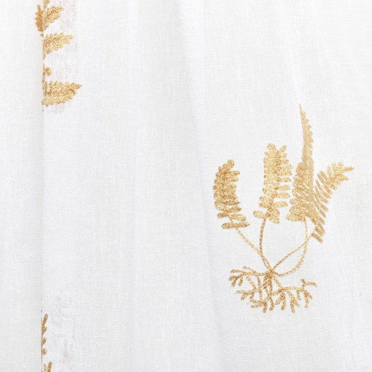 Gold Embroidered Sheer Rod Pocket Window Drapes, Set of 2