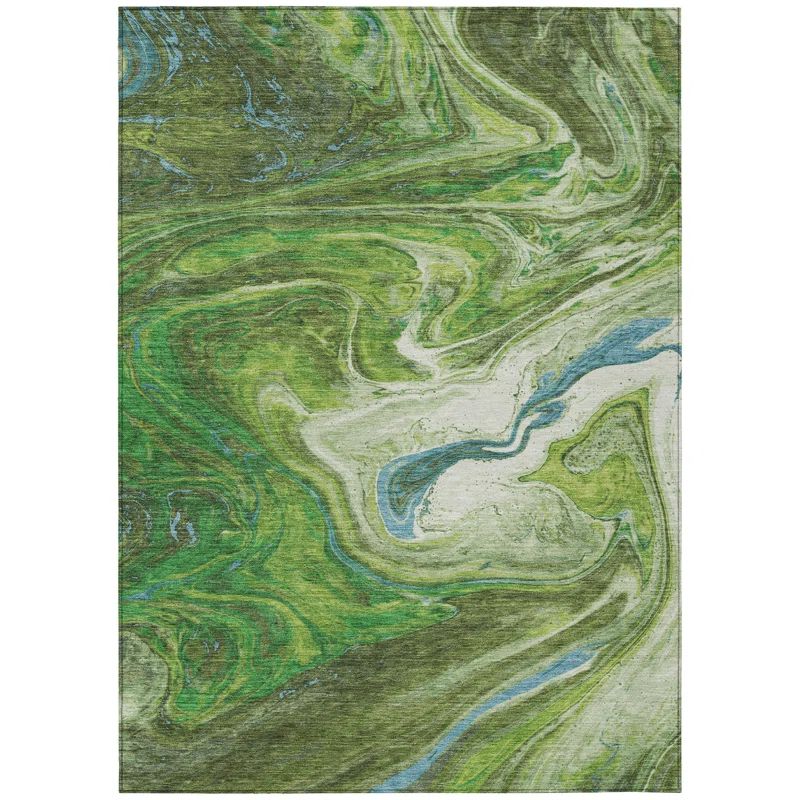 Green Abstract Synthetic 5' x 7' Washable Area Rug