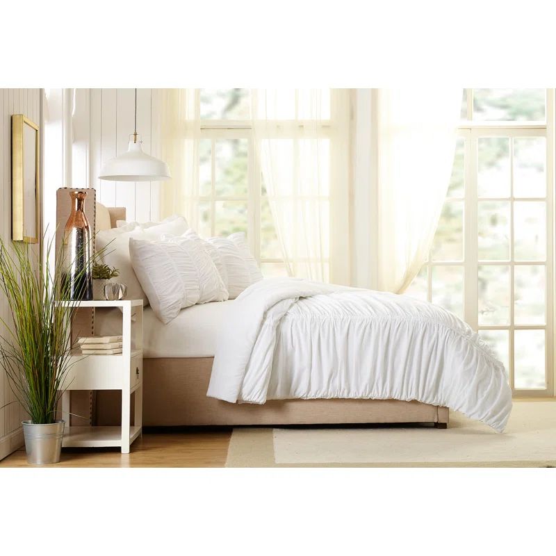 Blush Ruched King Comforter Set with Pillow Shams