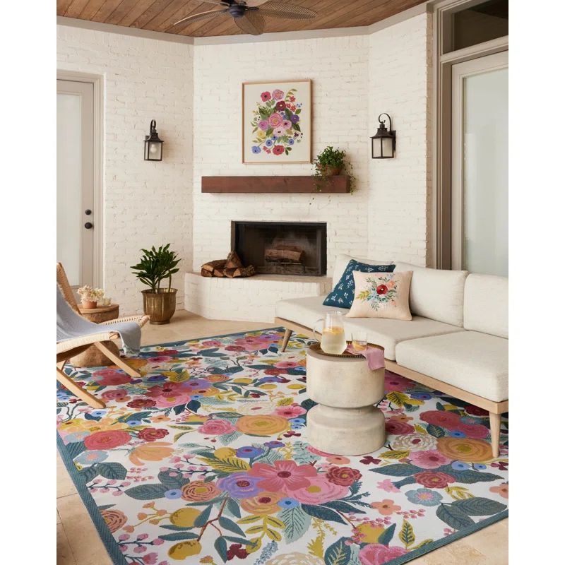 Multicolor Floral Wool and Synthetic Rectangular Area Rug