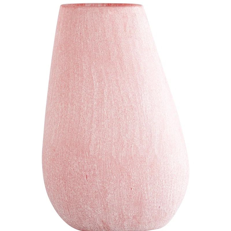 Pink Frosted Glass Table Vase with Bouquet