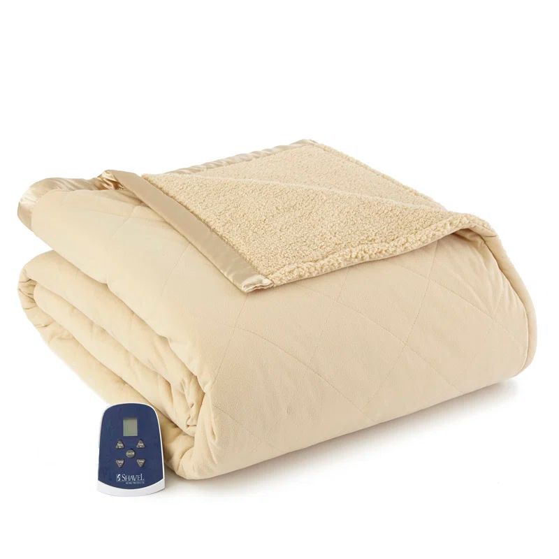 Full Size Beige Micro Flannel Reversible Sherpa Electric Blanket