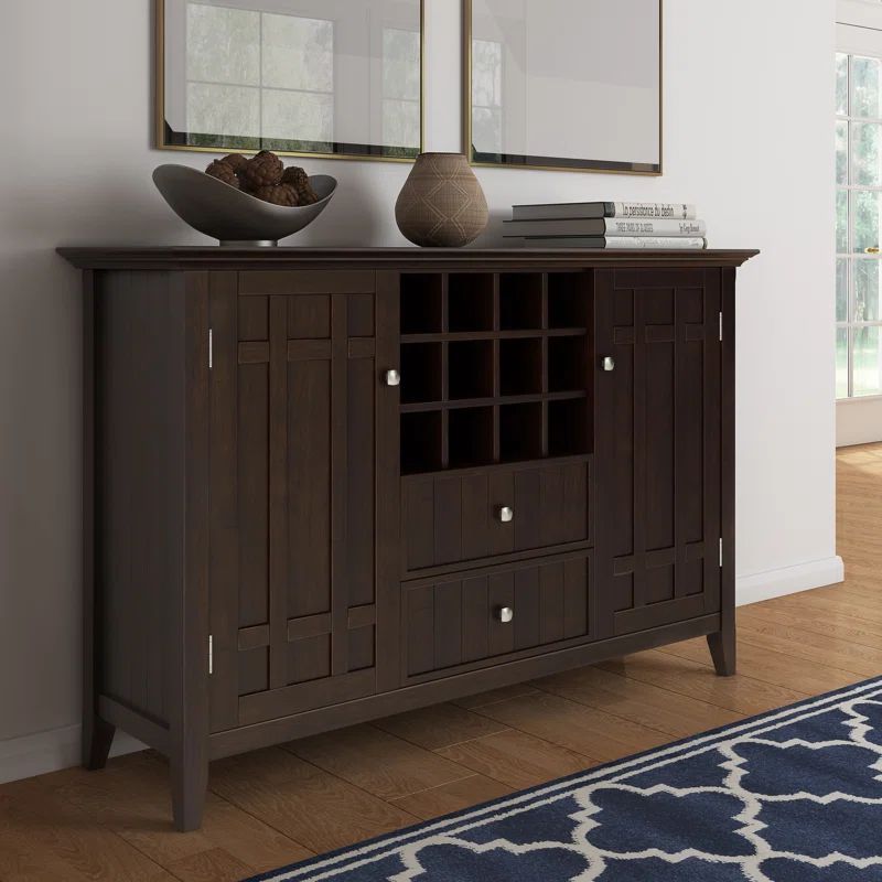 Dark Chestnut Brown Solid Wood Sideboard Buffet with Wine Rack