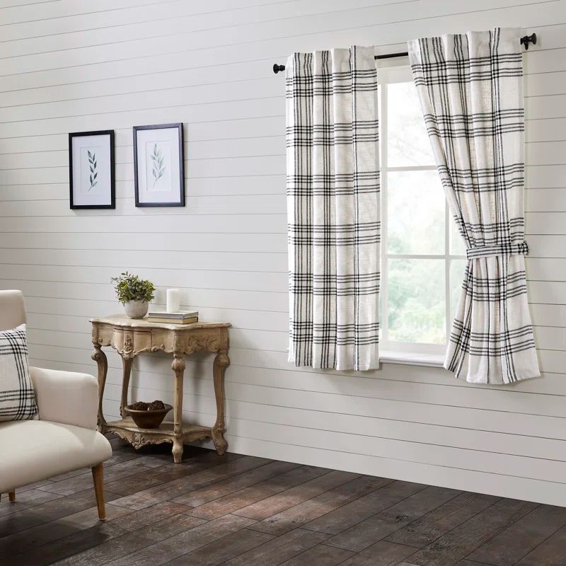 Black and White Plaid Cotton Light-Filtering Curtain Panels, 63x36, Set of 2