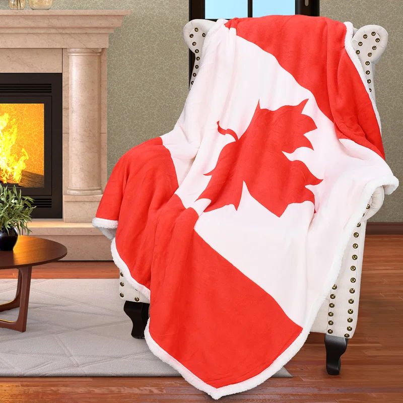 Red and White Reversible Sherpa Fleece Patriotic Blanket