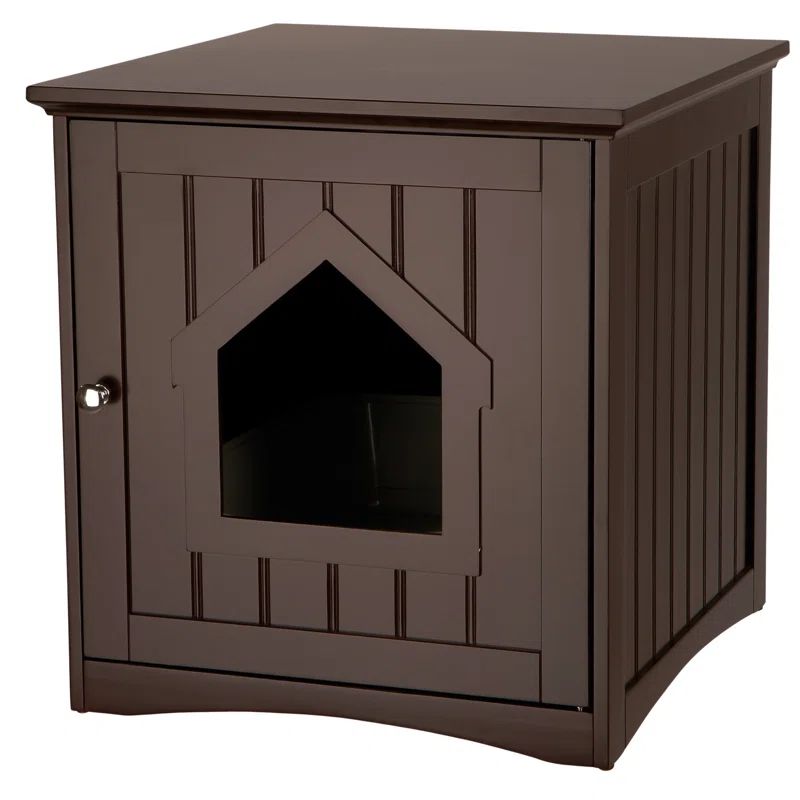 Espresso Brown Wooden Cat Litter Box Enclosure Side Table