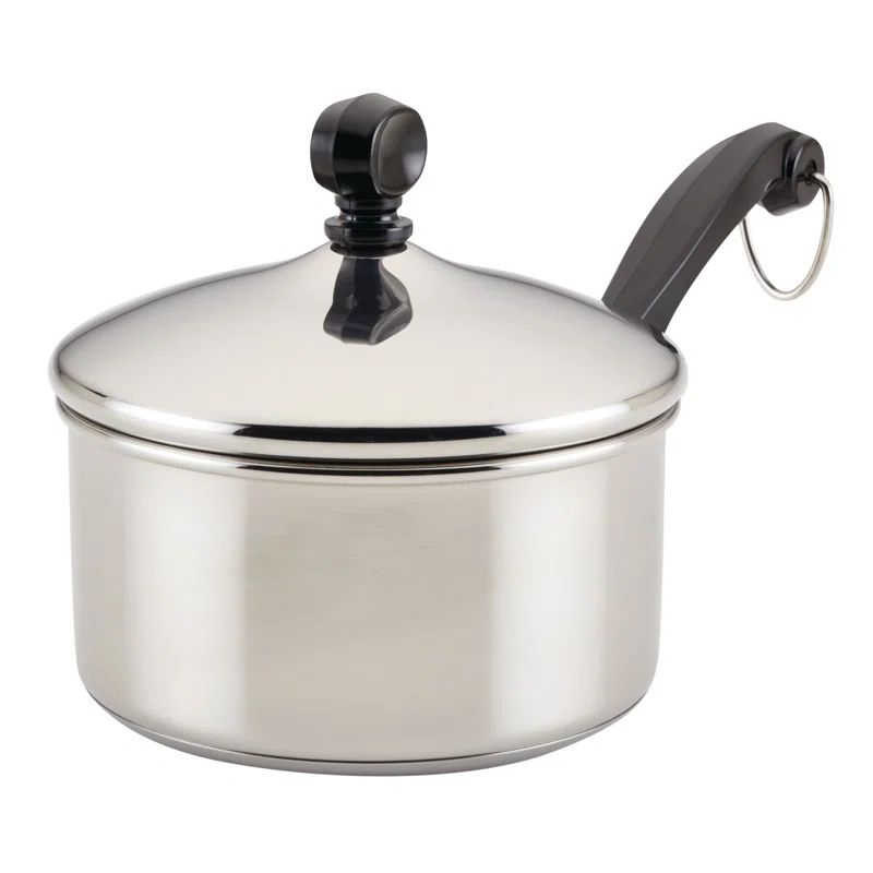 Classic Silver Stainless Steel Saucepan with Lid and Pour Spout, 1 Quart