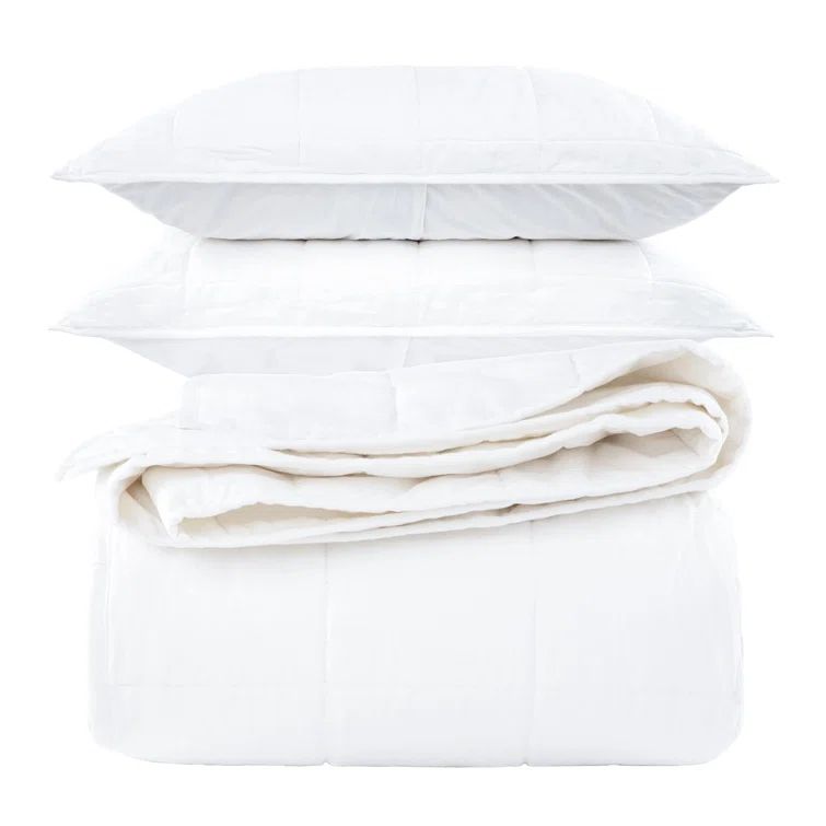 King Size White Cotton Quilt and Sham Set