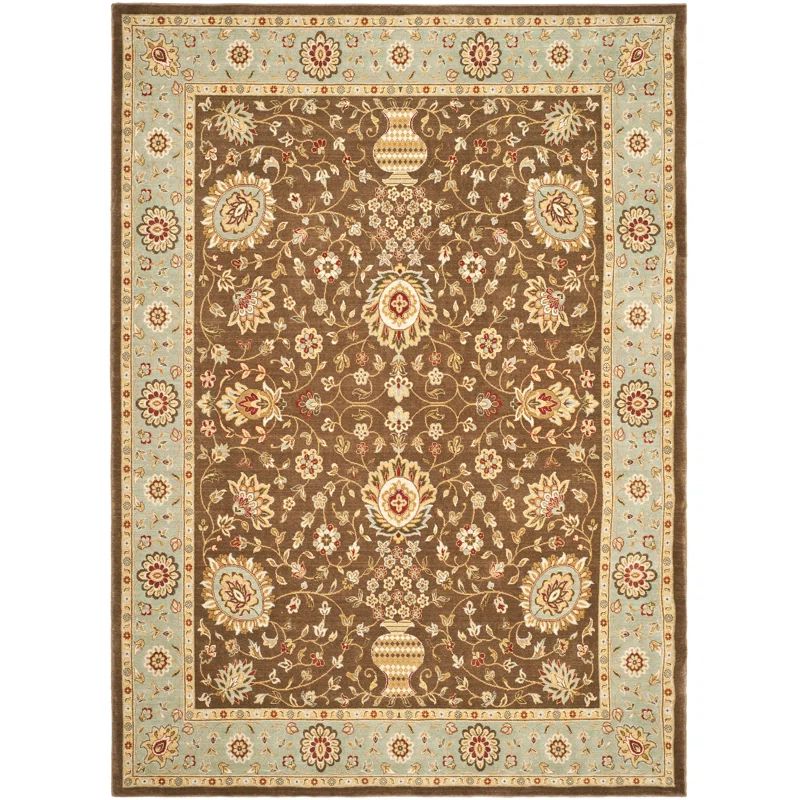 Tuscany Elegance Hand-Knotted Wool Area Rug, Brown/Light Blue, 8' x 11'2"