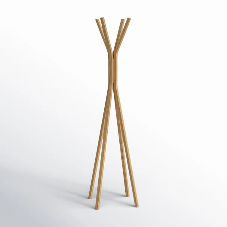 Glynis Mid-Century Modern 4-Hook Plywood Coat Rack in Oak Veneer