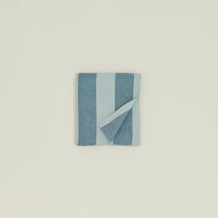 Sky and Peacock Striped Cotton Tablecloth