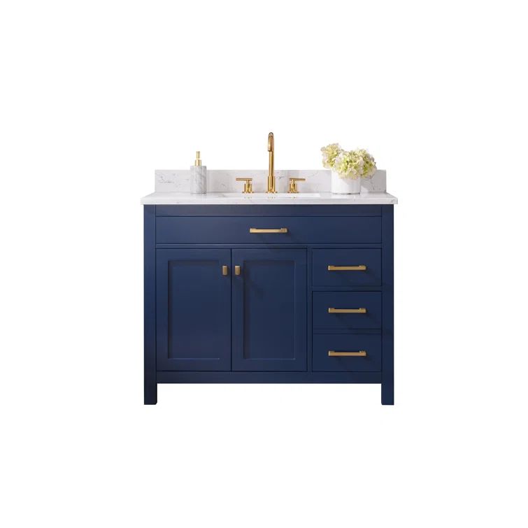 Navy Blue 42" Freestanding Solid Wood Bathroom Vanity