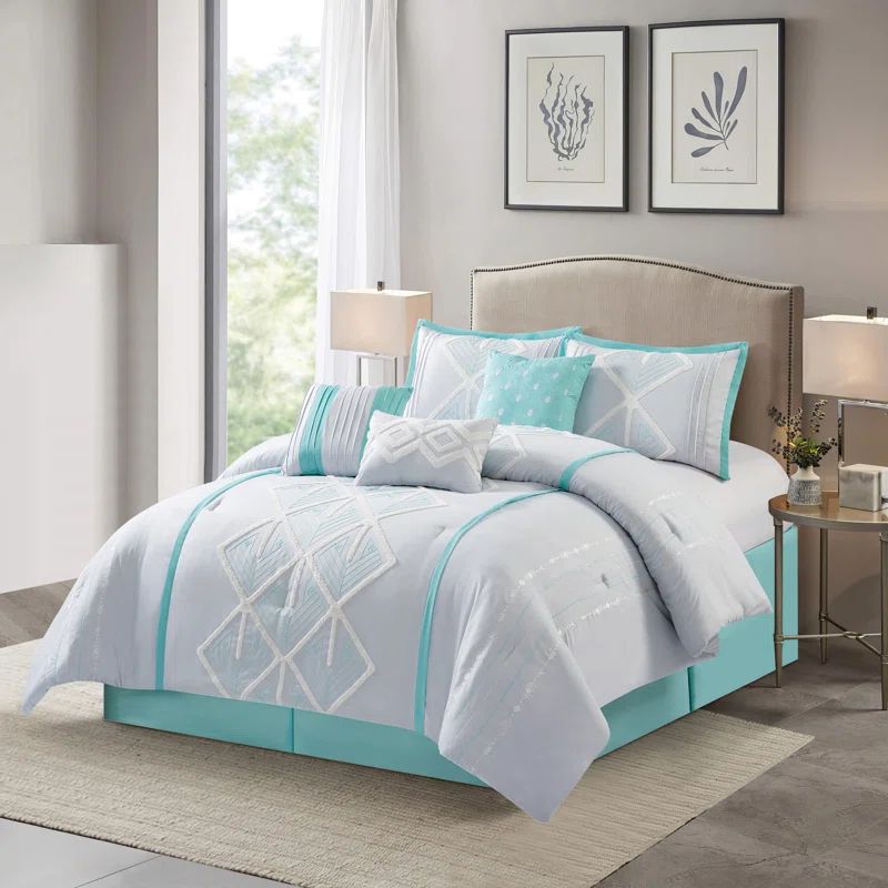 Blue Queen Microfiber Geometric Comforter Set