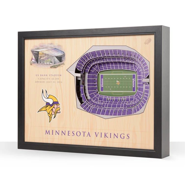 Minnesota Vikings 3D Stadium Wall Art with Dark Brown Frame