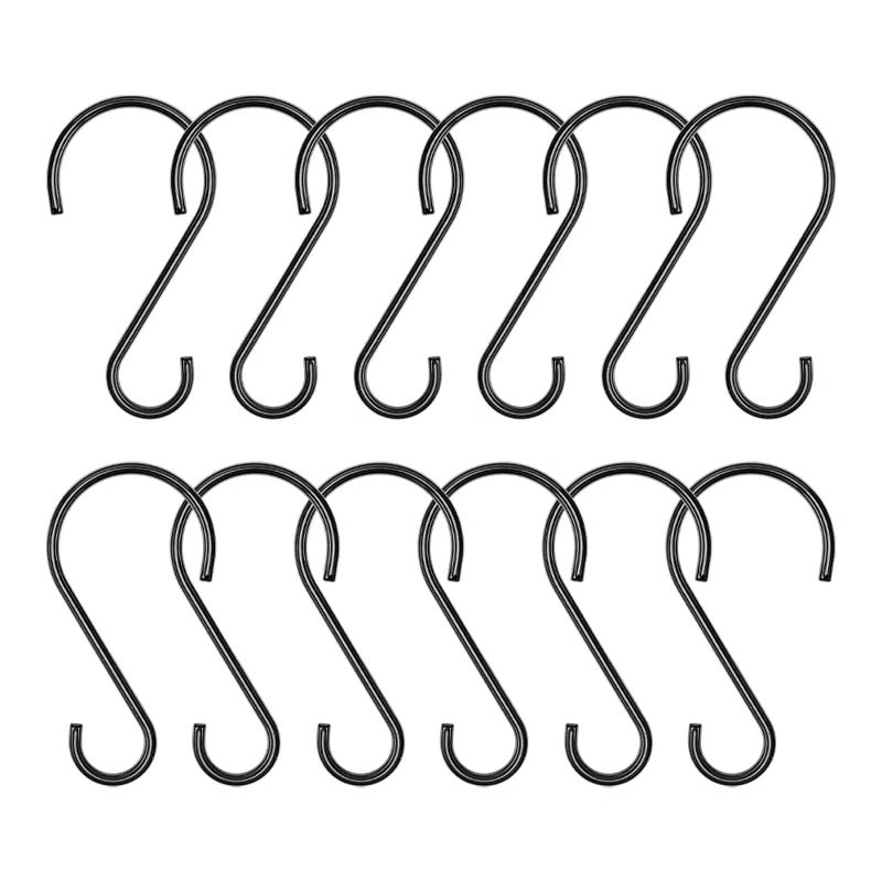 Matte Black Rustproof Zinc Shower Curtain Hooks Set of 12