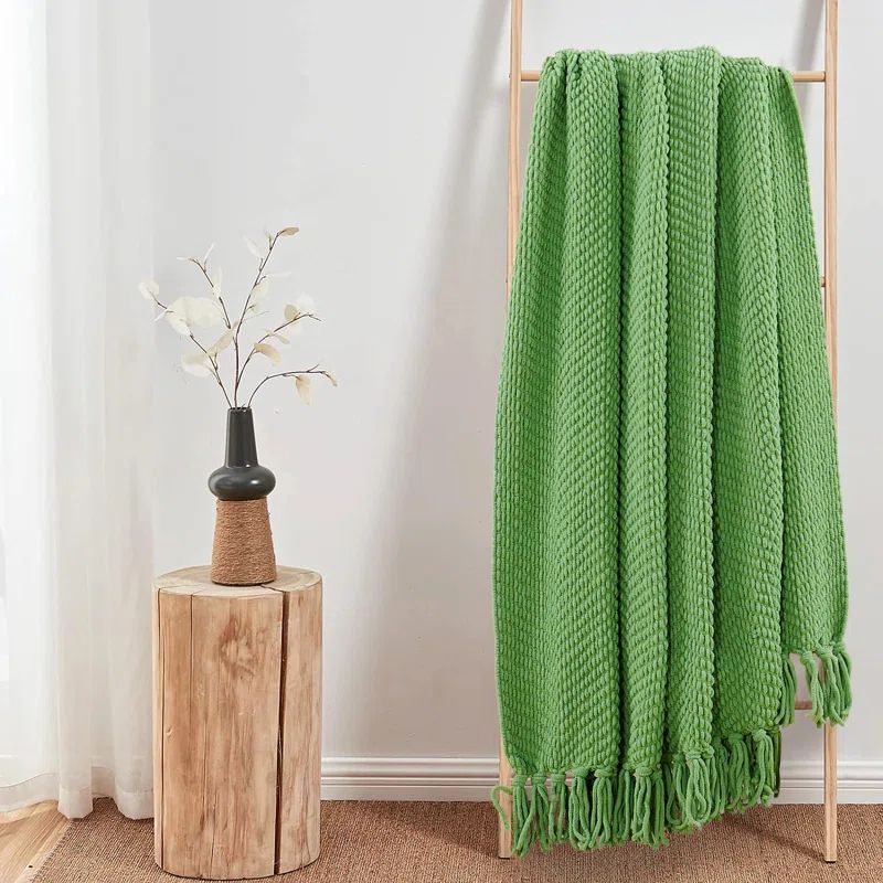 Green Knitted Microfiber Reversible Throw Blanket, 50" x 60"